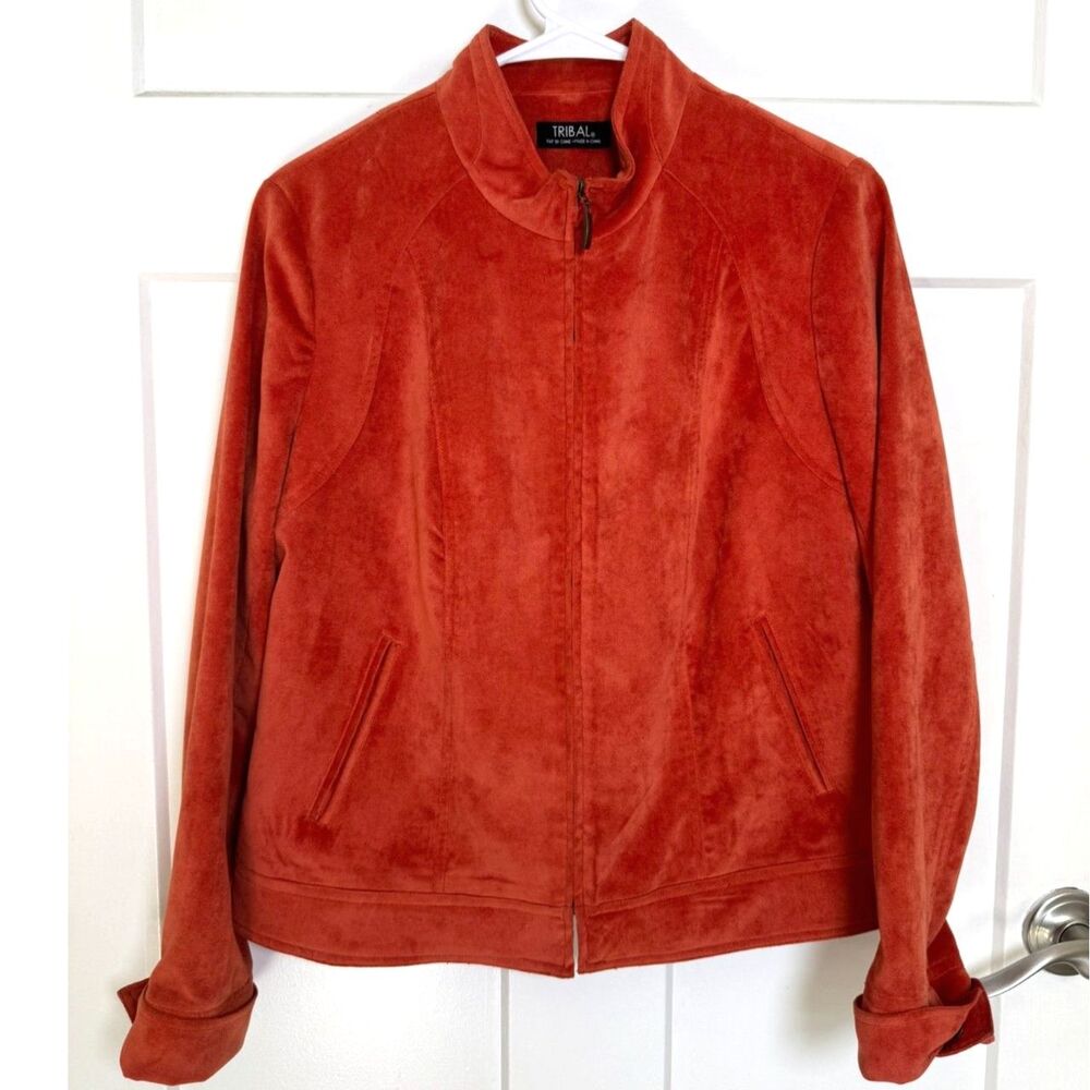 Tribal Sportswear Women's Faux Suede Jacket Size 8 Burnt Rust Orange Zip Up